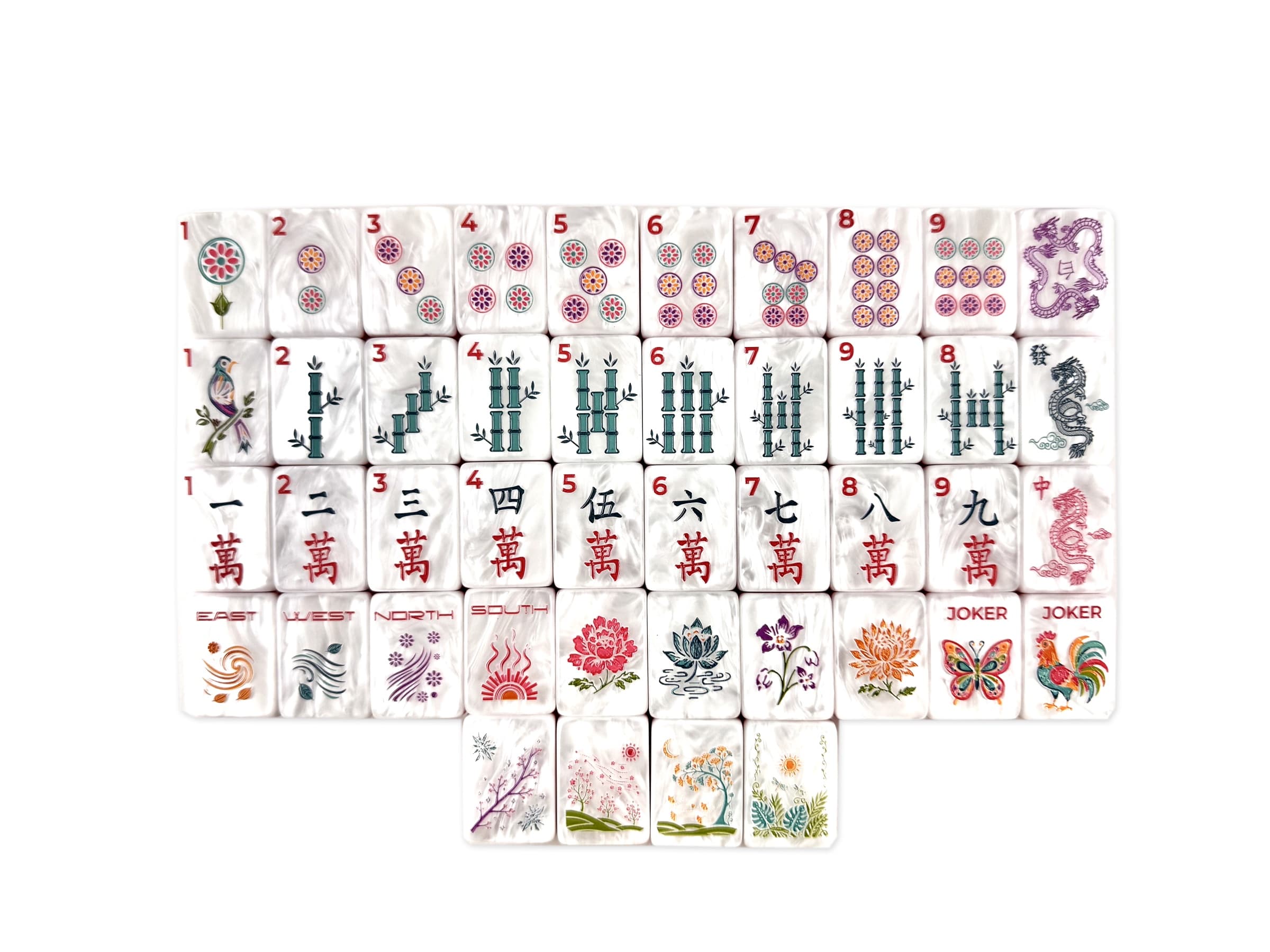 Complete Mahj-Onn Signature Mahjong tile set arranged on a white background